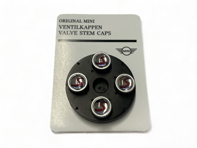Mini Cooper S Logo Silver Valve Stem Caps - Set of 4 NEW OEM 36110429652
