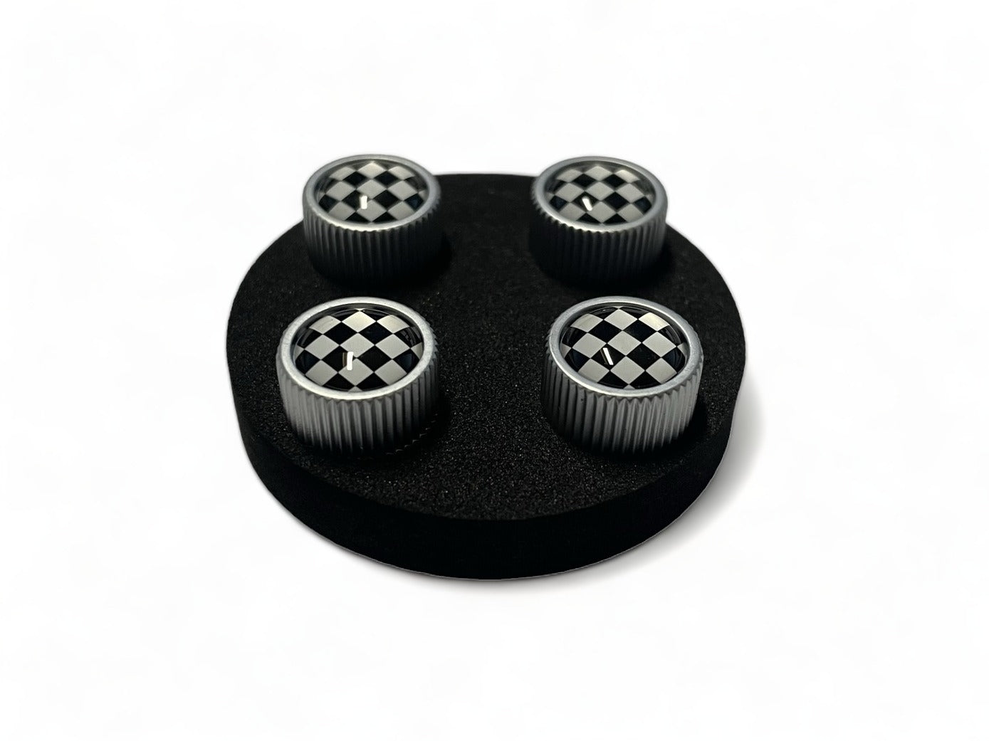 Mini Cooper Checkered Flag Silver Valve Stem Caps - Set of 4 NEW OEM 36110429945