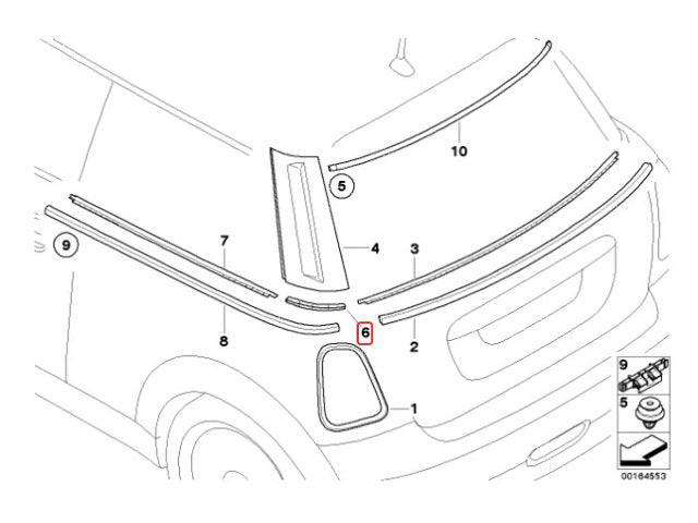 Mini Cooper Rear Quarter Belt Line Trim Mounting Strip Set NEW OEM 07-13 R56