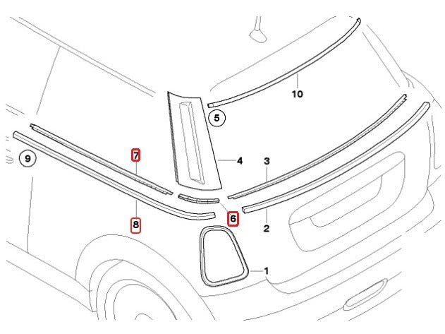 Mini Cooper Left Quarter Belt Line Trim Chrome and Mounting Strip New OEM 07-13 R56