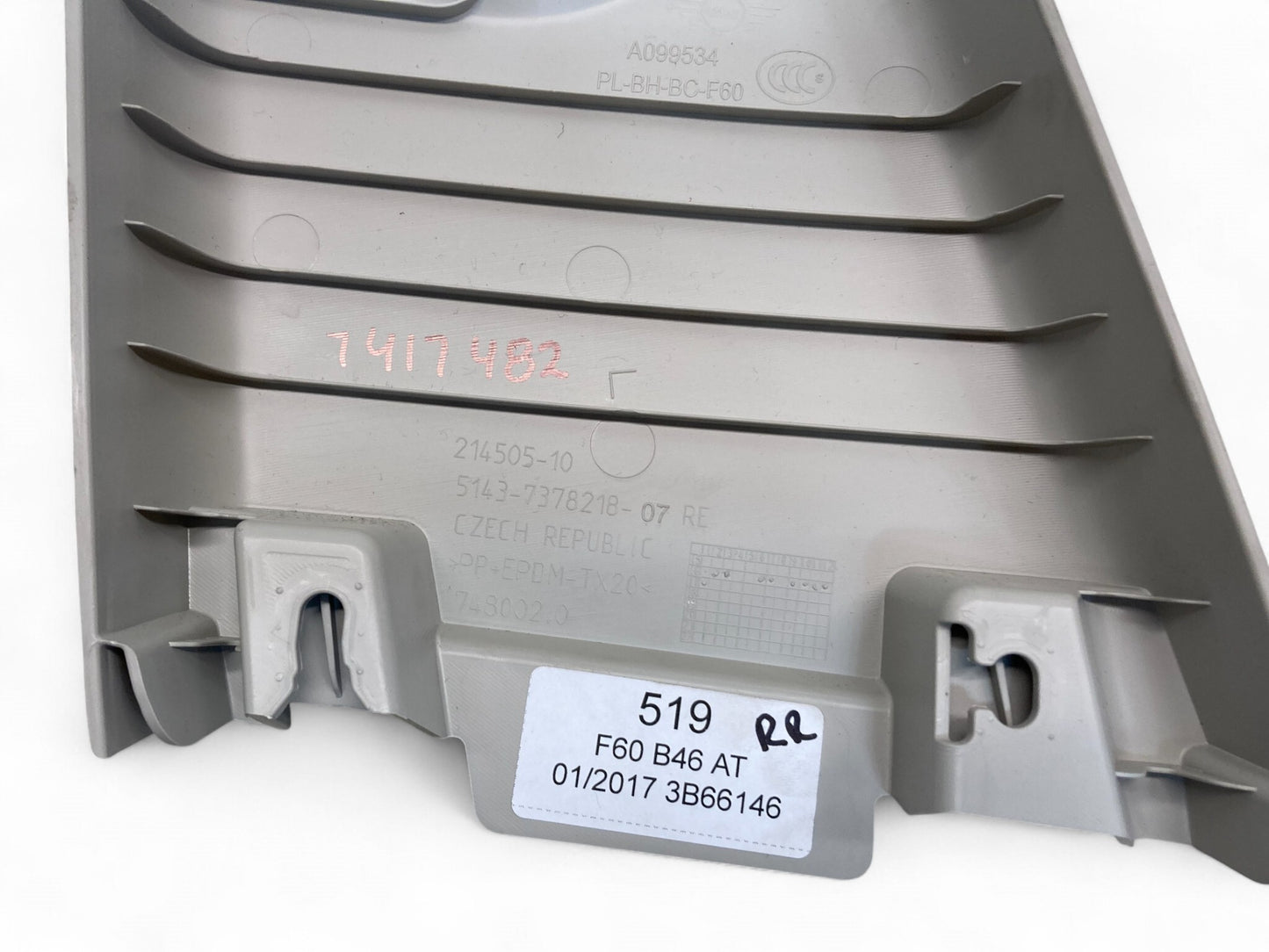 Mini Countryman Right Interior Upper B Column Cover Grey 51437417482 17-24 F60