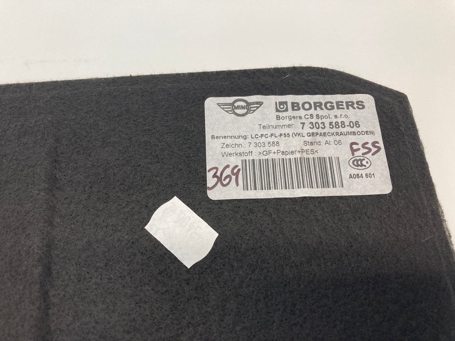 Mini Cooper 5 Door Trunk Floor Trim Panel 51477303588 F55