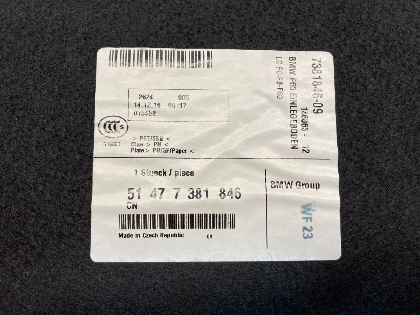 Mini Cooper Countryman Trunk Luggage Compartment Floor 51477381846 2017-2024 F60