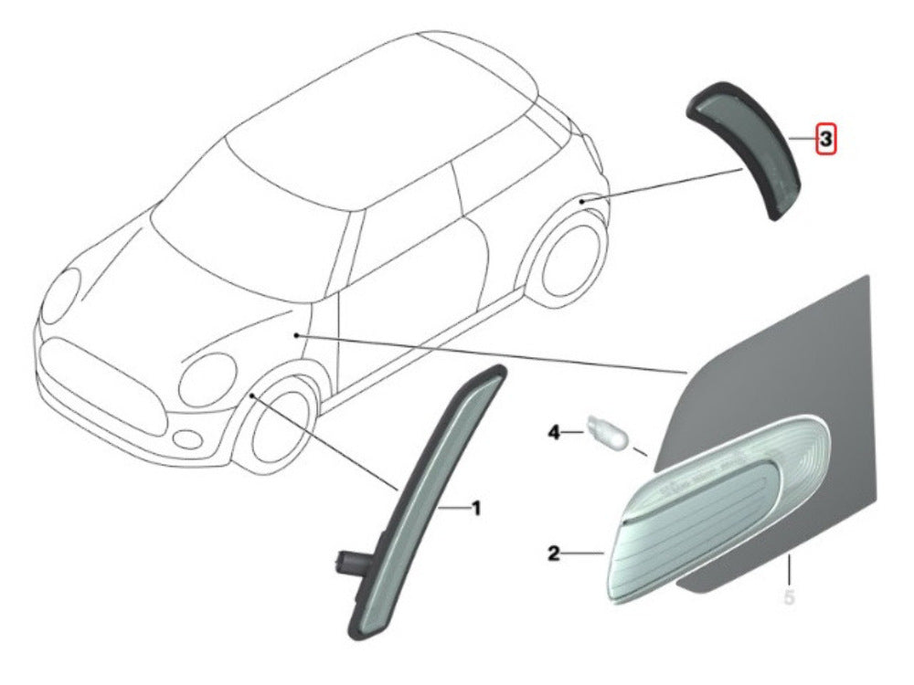 Mini Cooper Left Rear Side Marker Light New OEM 63147352163 F54