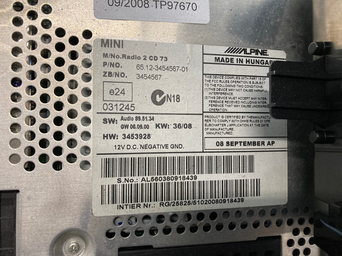 Mini Cooper Radio Boost CD 65123455540 07-10 R55 R56 R57 514