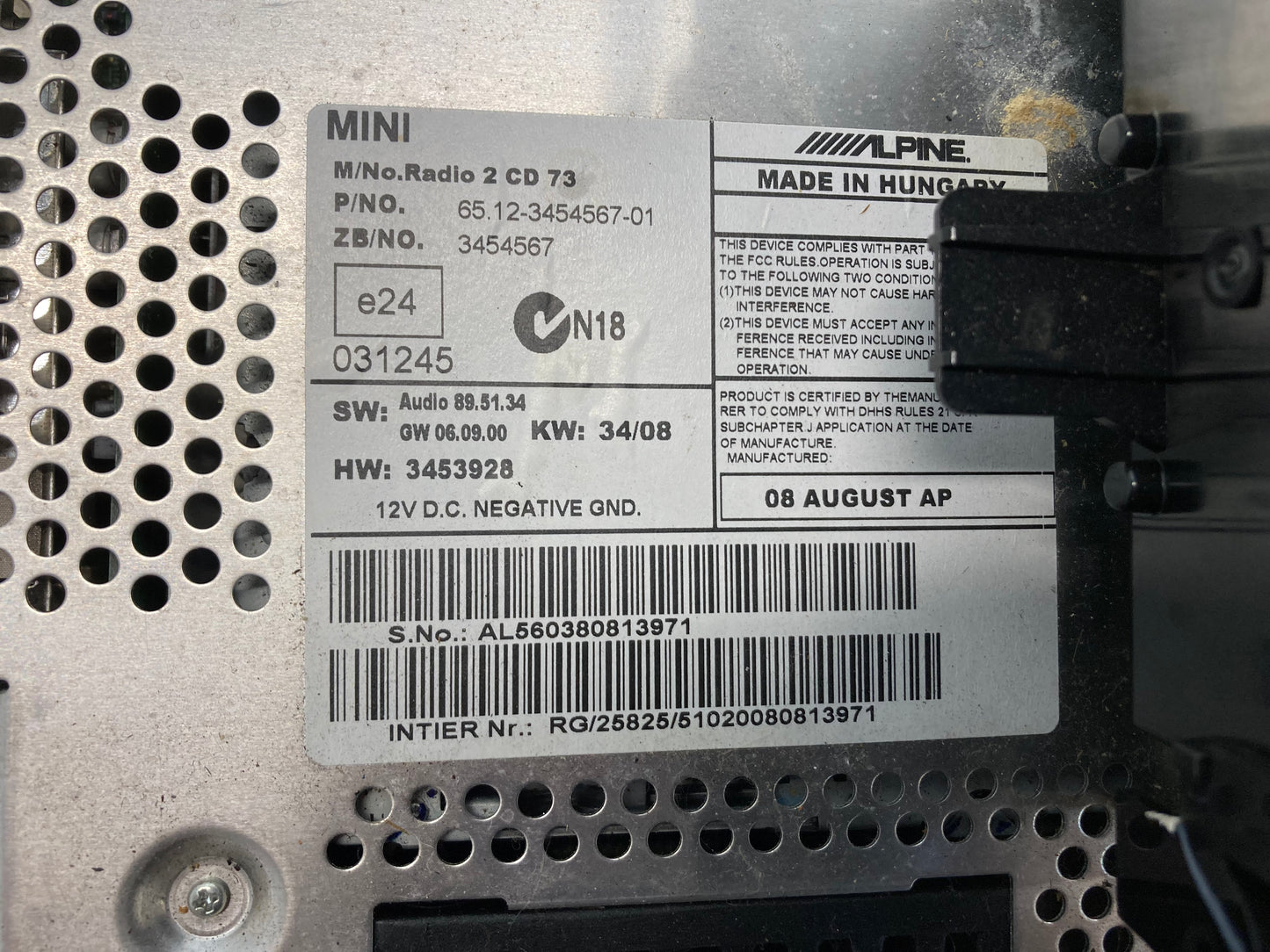 Mini Cooper Radio Boost CD 65123455540 07-10 R55 R56 R57 514