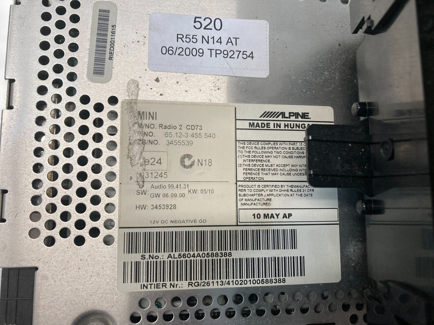 Mini Cooper Radio Boost CD 65123455540 07-10 R55 R56 R57 520