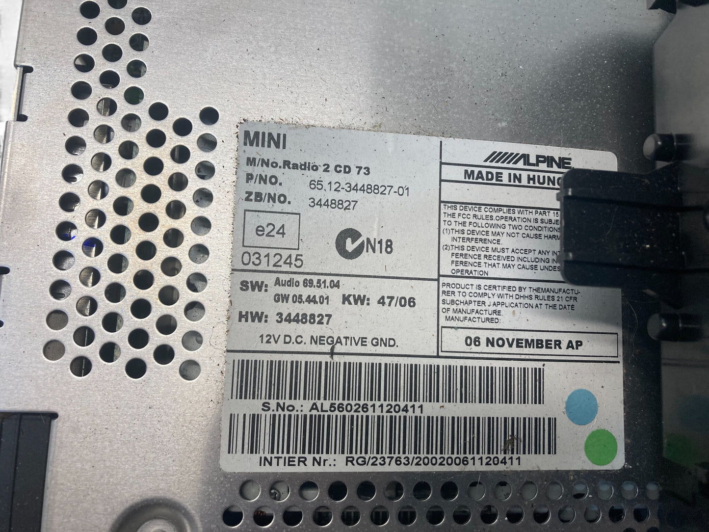 Mini Cooper Radio Boost CD 65123455540 07-10 R55 R56 R57 524