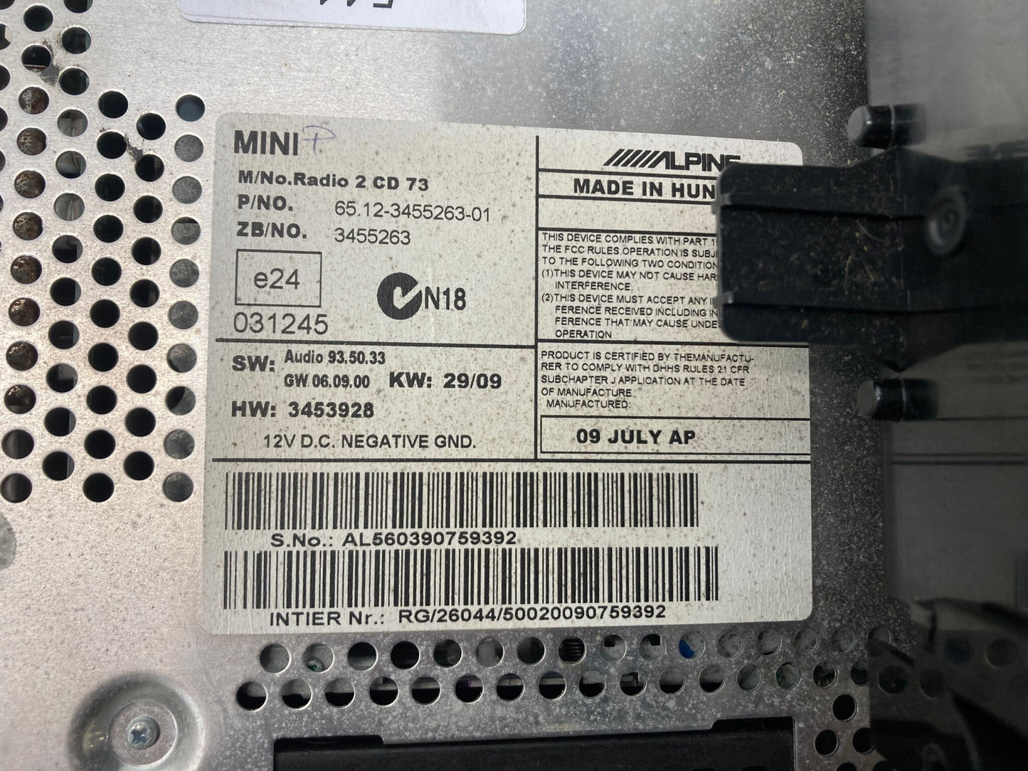 Mini Cooper Radio Boost CD 65123455540 07-10 R55 R56 R57 541