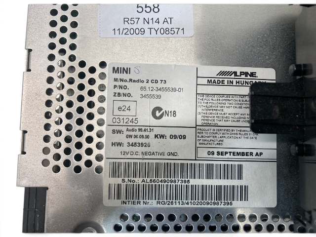 Mini Cooper Radio Boost CD 65123455540 07-10 R55 R56 R57 558