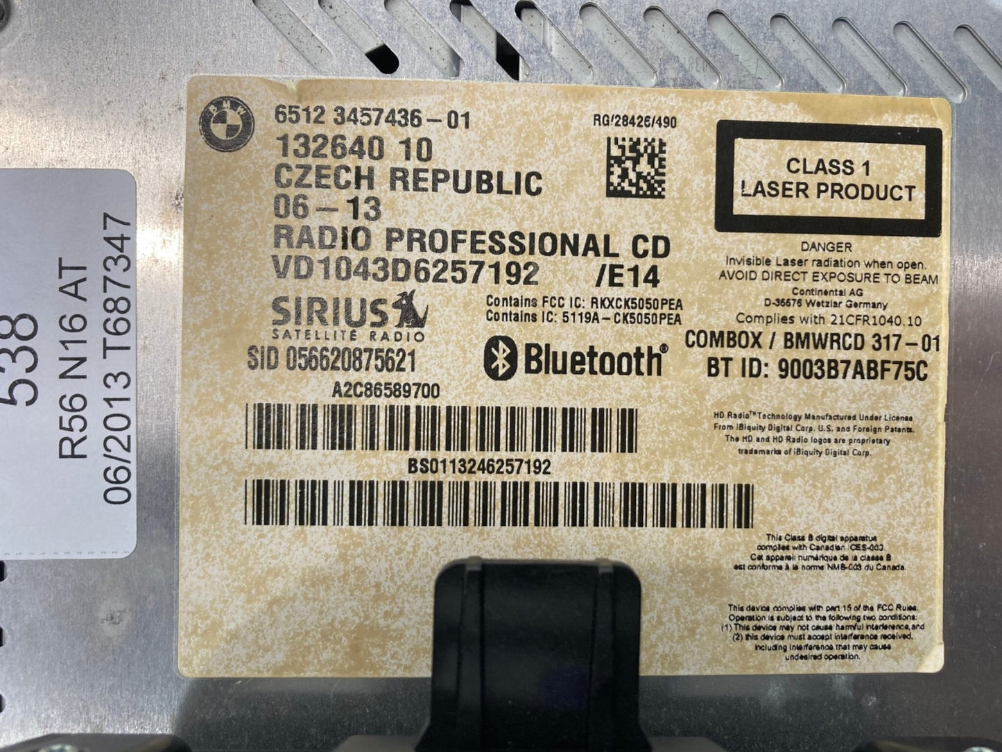 Mini Cooper Radio Boost CD Bluetooth 65123456876 2011-2016 R5x R6x 538