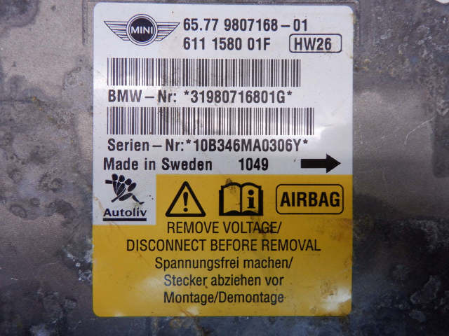 Mini Cooper Airbag Control Module 65779812296 2009-2015 R57 R59