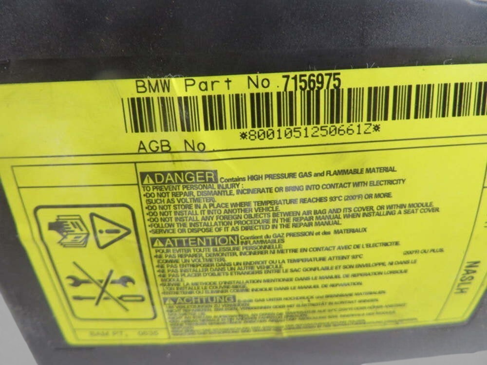 Mini Cooper Convertible Left Front Seat Airbag 72127156975 2005-2008 R52 277