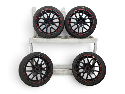 Touren TR60 18" Gloss Black w/ Red Ring Wheel Set 5x112/5x120 R6x F5x F6x U25 GC