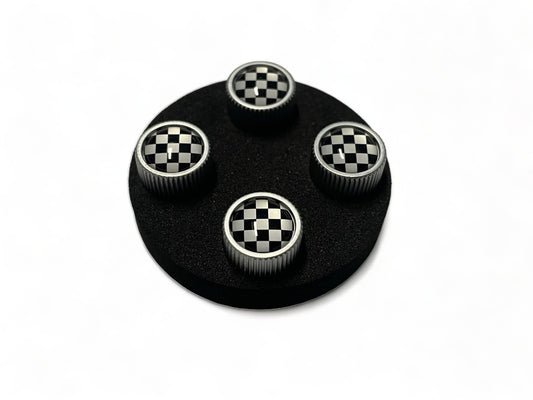 Mini Cooper Checkered Flag Silver Valve Stem Caps - Set of 4 NEW OEM 36110429945